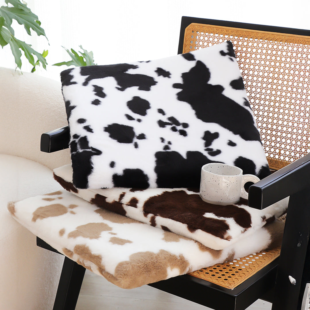 SOGA 2X 45cm Black Cow Print Square Cushion Soft Leaning Plush Backrest Throw Seat Pillow