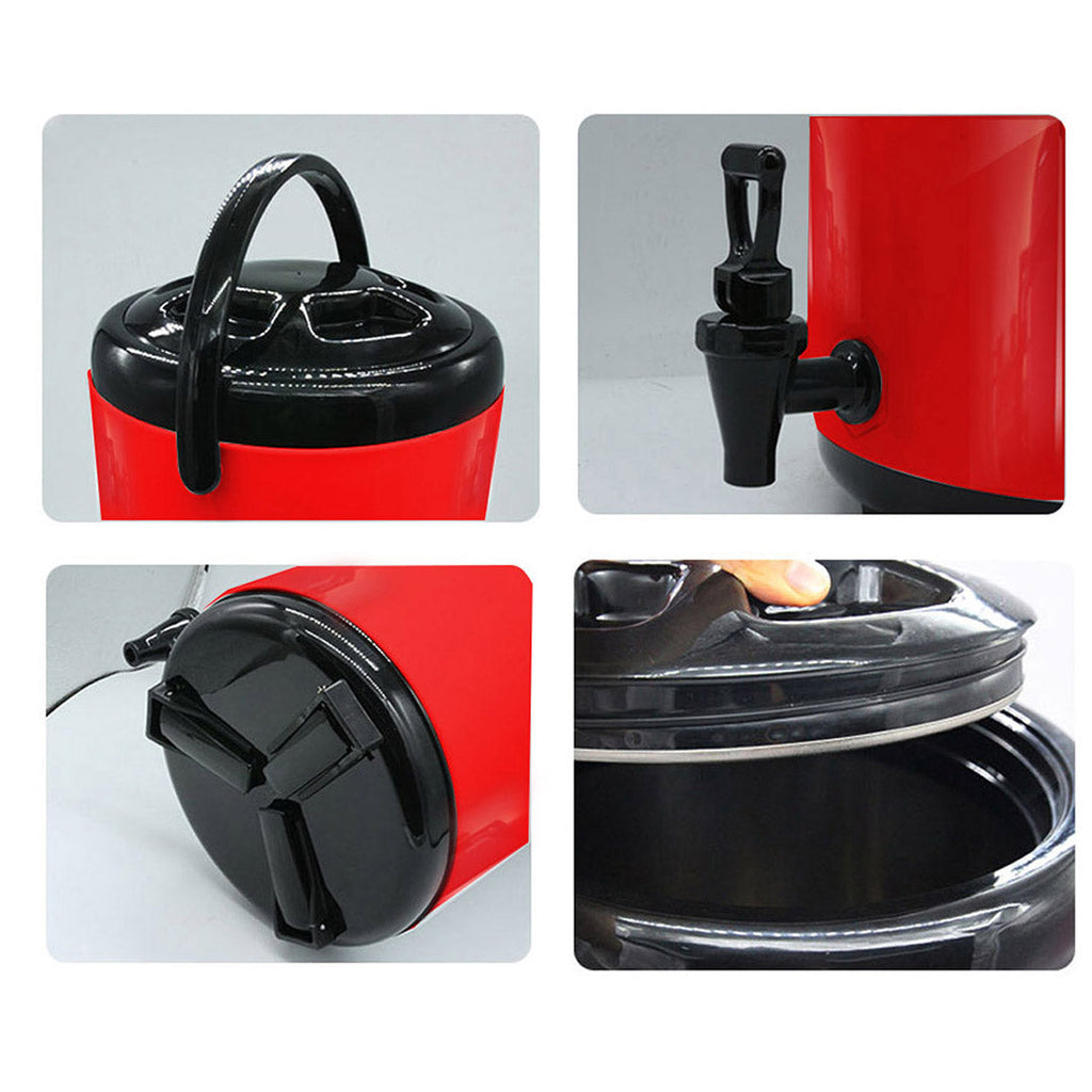 SOGA 8X 10L Stainless Steel Insulated Milk Tea Barrel Hot and Cold Beverage Dispenser Container with Faucet Red