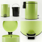 SOGA 2X Foot Pedal Stainless Steel Rubbish Recycling Garbage Waste Trash Bin Round 7L Green