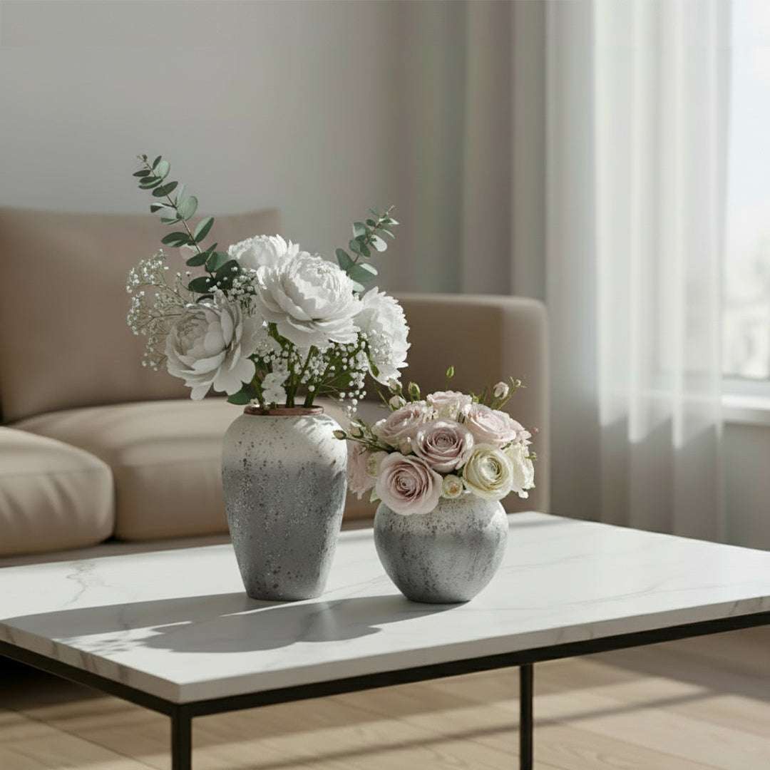 SOGA Home & Living Bundle – White & Grey Ceramic Flower Vases for Elegant Living Room Decor $ 161