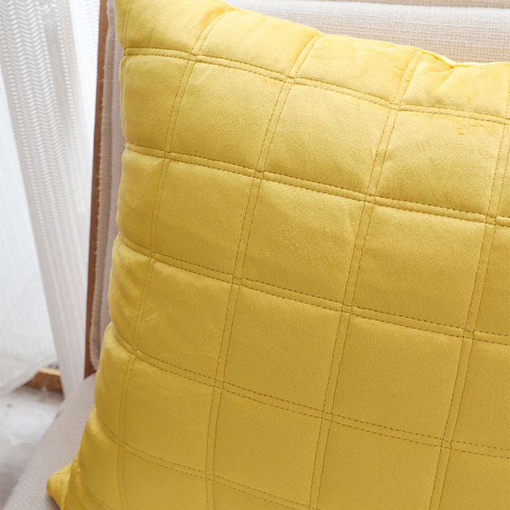 SOGA 50cm Yellow Quilted Grid Pattern Decorative Throw Pillow $ 61