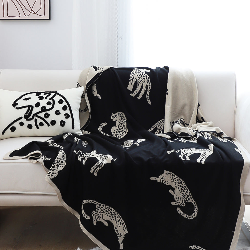 SOGA Black Cream Animal Print Throw Blanket 130x180cm Acrylic