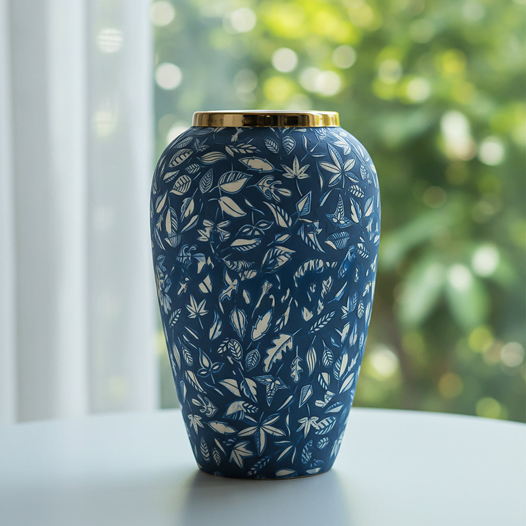 SOGA 30x19 Blue Medium Ceramic Flower Vase Elegant Living Room Home Decor