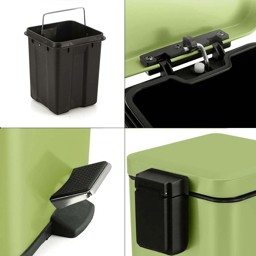 SOGA 4X Foot Pedal Stainless Steel Rubbish Recycling Garbage Waste Trash Bin Square 12L Green