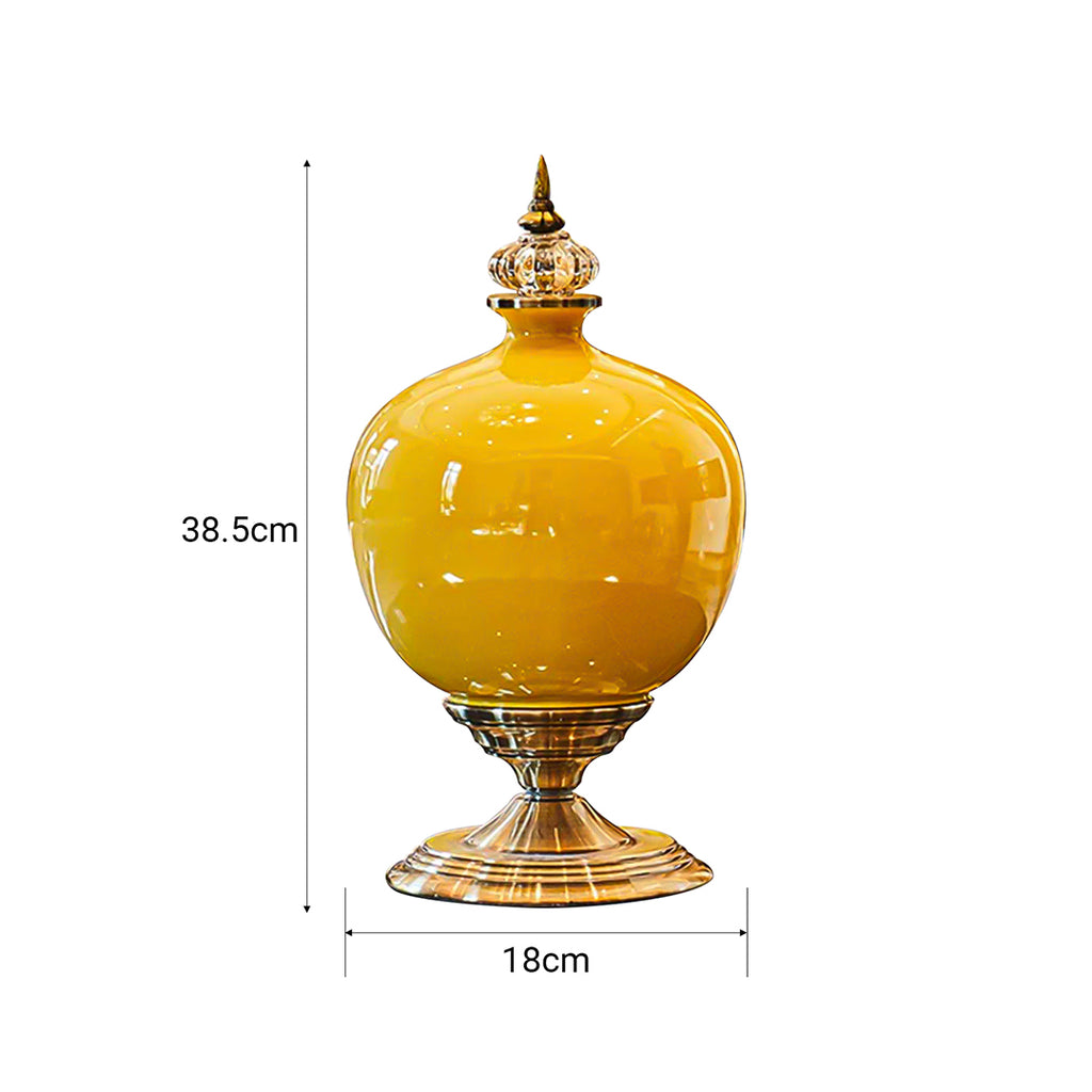 SOGA 2x 38cm Ceramic Oval Flower Vase with Gold Metal Base Yellow