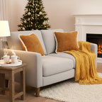 SOGA Home & Living Bundle – 2 Sunset Orange Chenille Pillow & Yellow Diamond Knitted Blanket