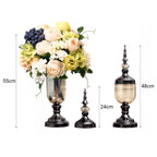 SOGA 2 x Clear Glass Flower Vase with Lid and White Flower Filler Vase Black Set