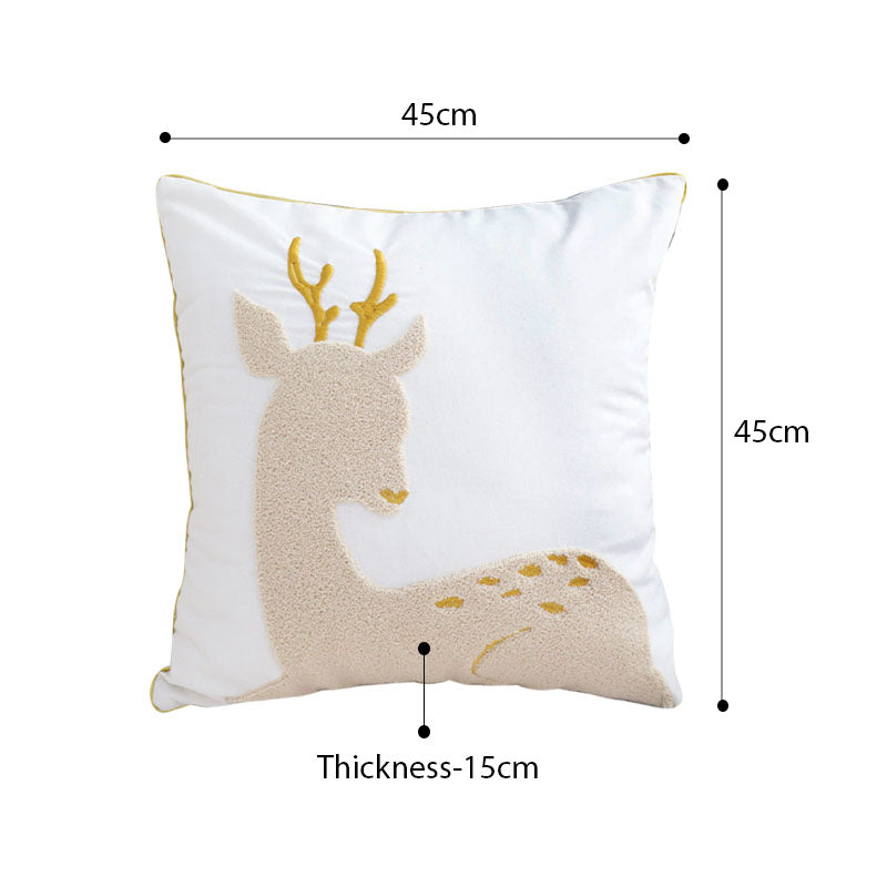 SOGA 2X 45cm Whimsical Beige Reindeer Applique Gold Accent Throw Pillow