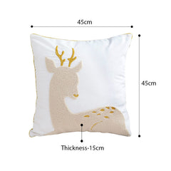 SOGA 2X 45cm Whimsical Beige Reindeer Applique Gold Accent Throw Pillow