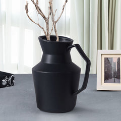 SOGA 2X 23.5x19.5cm Ornament Black Modern Vase Pitcher with Angular Handle Sleek Minimalist for Home Decor
