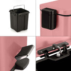 SOGA Foot Pedal Stainless Steel Rubbish Recycling Garbage Waste Trash Bin Square 6L Pink