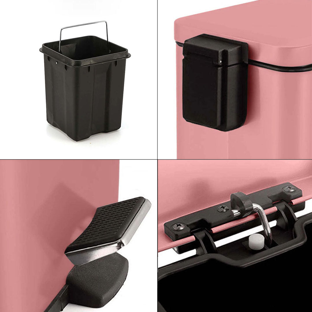 SOGA Foot Pedal Stainless Steel Rubbish Recycling Garbage Waste Trash Bin Square 6L Pink