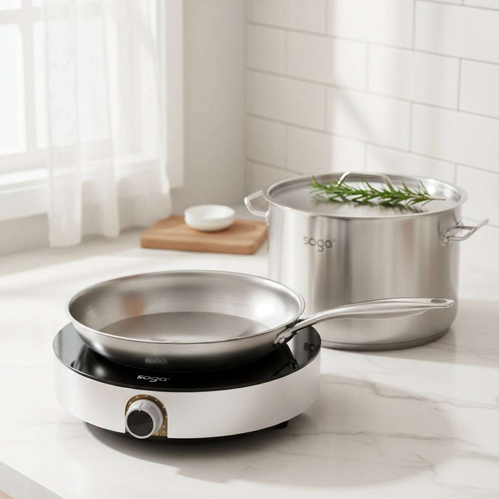 SOGA Kitchenware Bundle – 26cm Smart Induction Cooktop, Stainless Fry Pan & 9L Stock Pot $ 309