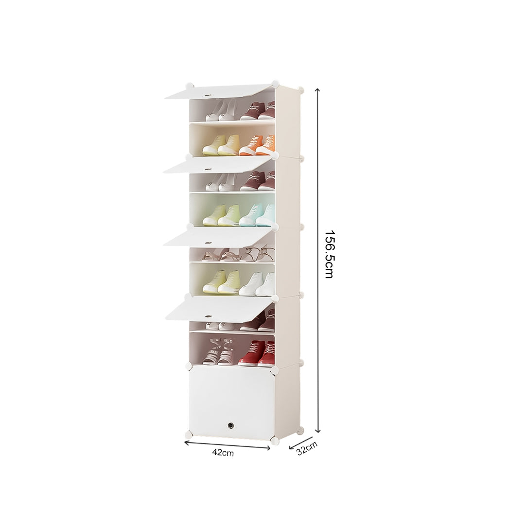 SOGA 8 Tier White Shoe Rack Organizer Sneaker Footwear Storage Stackable Stand Cabinet Portable Wardrobe with Cover