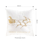 SOGA 2X 45cm Throw Pillow White with Golden Christmas Sleigh Design Festive Holiday Square Cushion Decor