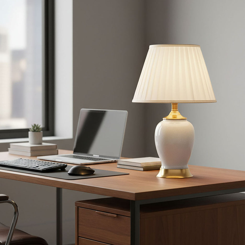 SOGA 2X Ceramic Oval Table Lamp with Gold Metal Base Desk Lamp White