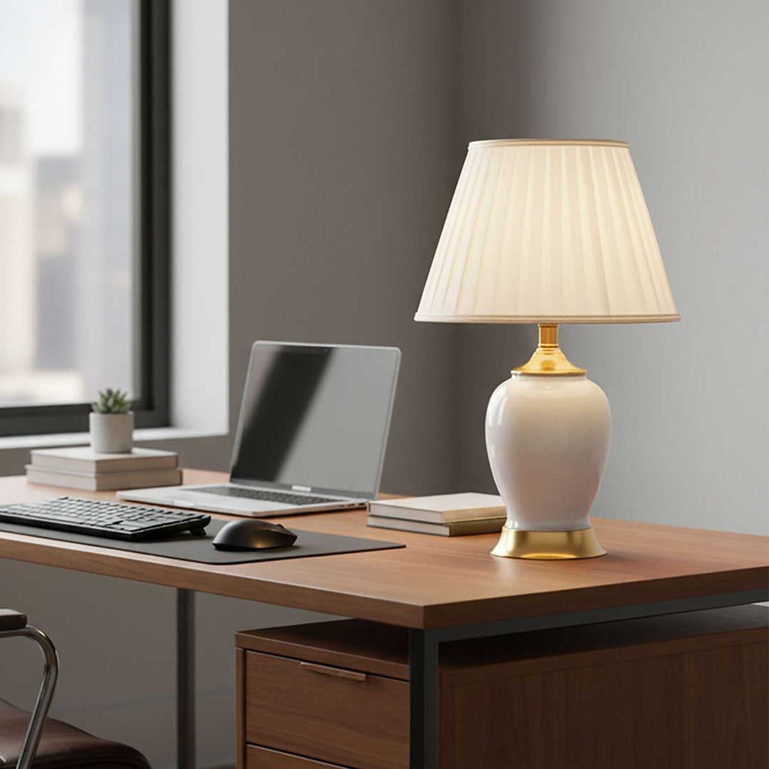 SOGA 2X Ceramic Oval Table Lamp with Gold Metal Base Desk Lamp White