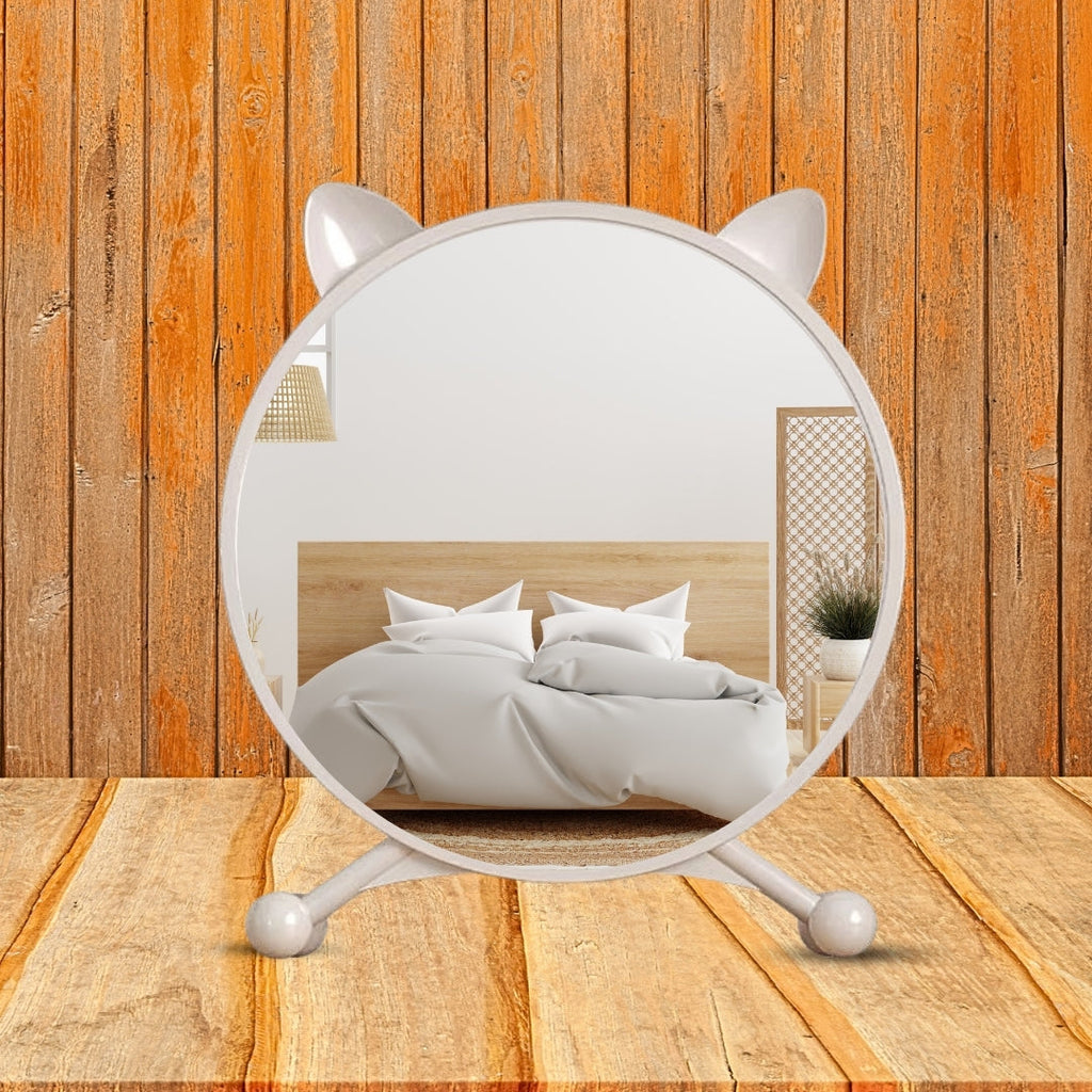 SOGA 2X 30cm White Smart Makeup Bedroom Table Mirror Cat Ear Style No LED Light
