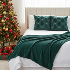 SOGA Christmas Bundle – 2 Teal Christmas Tree Pillow & Dark Green Cozy Striped Throw Blanket $ 178