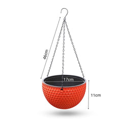 SOGA 2X Red Small Hanging Resin Flower Pot Self Watering Basket Planter Outdoor Garden Decor