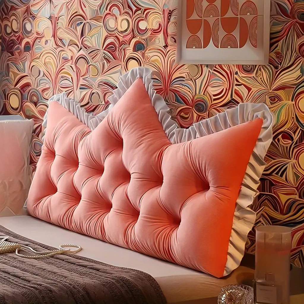 SOGA 2x120cm Crown Pillows Tufted Pink Headboard Cushion Set