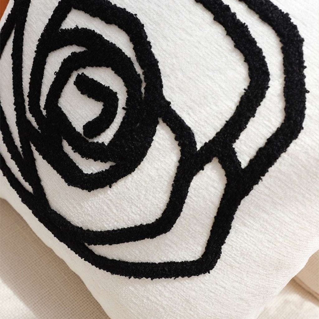 SOGA Embroidered Cushion 45cm White Black Rose Flower Pattern Decorative Throw Pillow $ 66