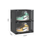 SOGA 2 Tier Black Portable Shoe Organiser Sneaker Footwear Folding Plastic Bin Stackable Storage Box with Magnetic Door