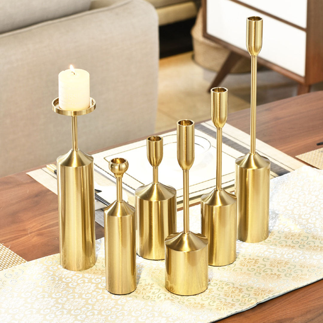 SOGA 6pcs Gold Iron Taper Luxury Candlestick Candle Holder Stand Pillar