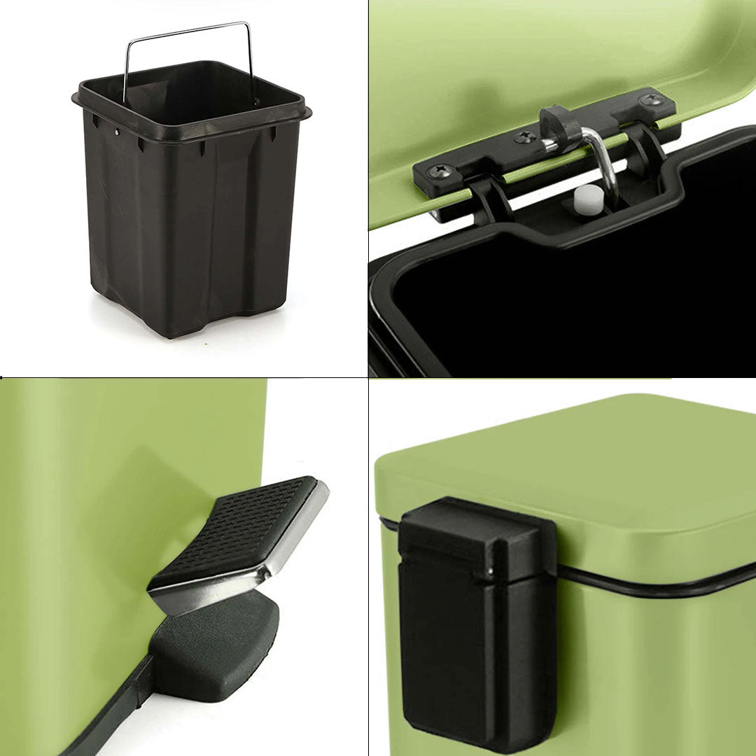 SOGA 2X Foot Pedal Stainless Steel Rubbish Recycling Garbage Waste Trash Bin Square 6L Green
