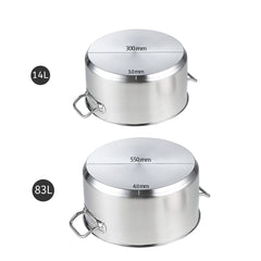 SOGA Stock Pot 14L 83L Top Grade Thick Stainless Steel Stockpot 18/10