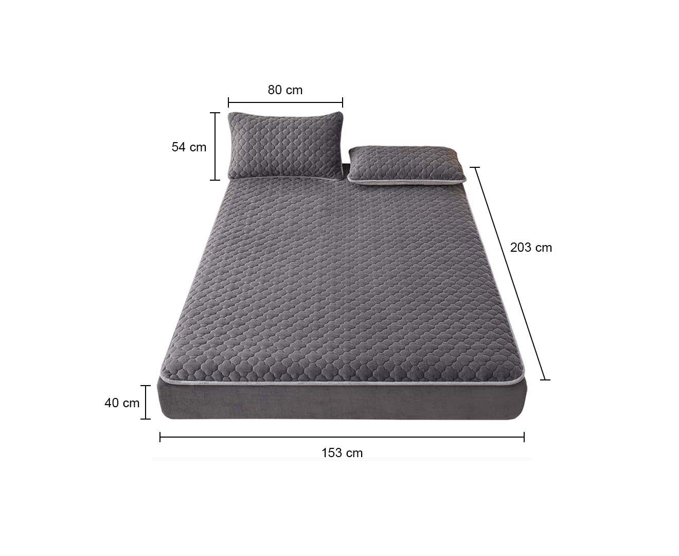 SOGA 2X Grey 153cm Wide Mattress Cover Thick Quilted Fleece Stretchable Clover Design Bed Spread Sheet Protector with Pillow Covers