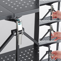 SOGA 5 Tier Steel Black Foldable Kitchen Cart Multi-Functional Shelves Storage Organizer with Wheels