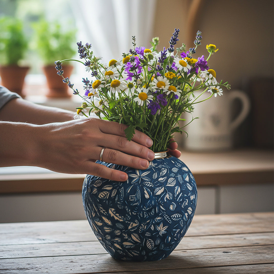 SOGA 21x22cm Blue Small Ceramic Flower Vase Elegant Living Room Home Decor