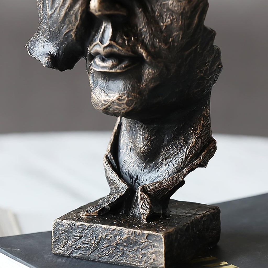 SOGA 30cm Bronze Resin Face Sculpture – Abstract Thoughtful Head Decor