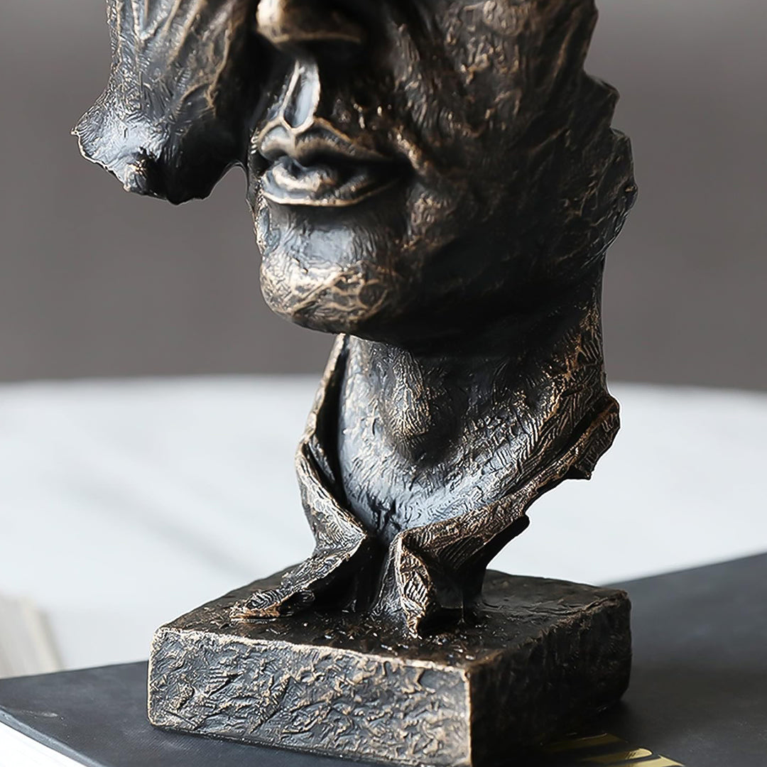 SOGA 30cm Bronze Resin Face Sculpture – Abstract Thoughtful Head Decor