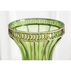 SOGA 67cm Green Glass Tall Floor Vase and 12pcs Dark Pink Artificial Fake Flower Set