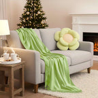 SOGA Home & Living Bundle – Green Double Flower Cushion & Acrylic Knitted Throw Blanket $ 156