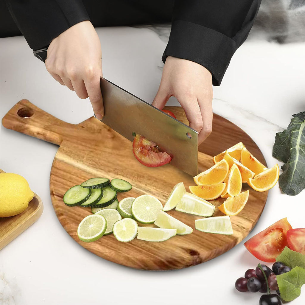SOGA 42cm Round Premium Wooden Acacia Cutting Board Charcuterie Paddle