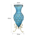 SOGA 67cm Blue Glass Tall Floor Vase with 10pcs White Artificial Fake Flower Set