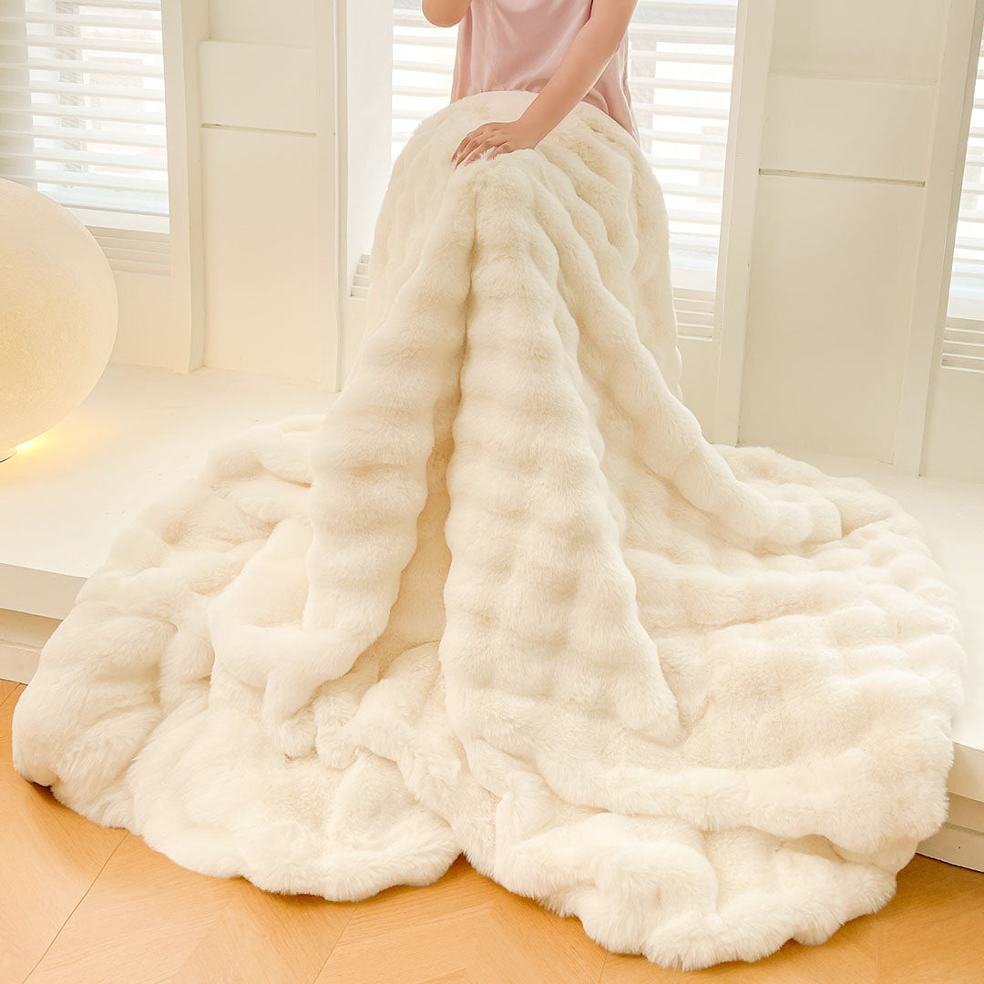 SOGA 2X 200cm Creamy White Fur Fuzzy Super Soft and Cozy Fluffy Throw Blanket