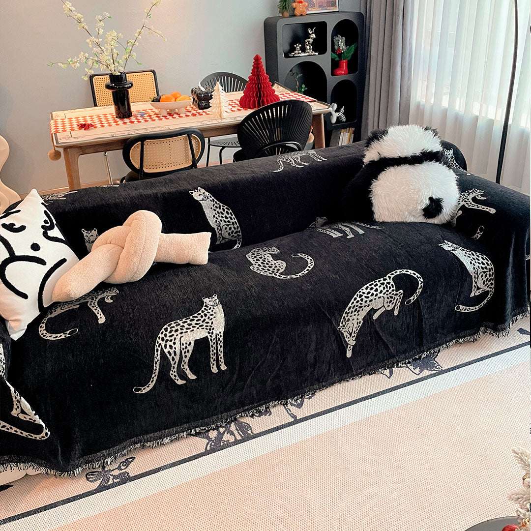 SOGA Four-seater Black Sofa Cover Leopard Print 180x420cm Polyester $ 144