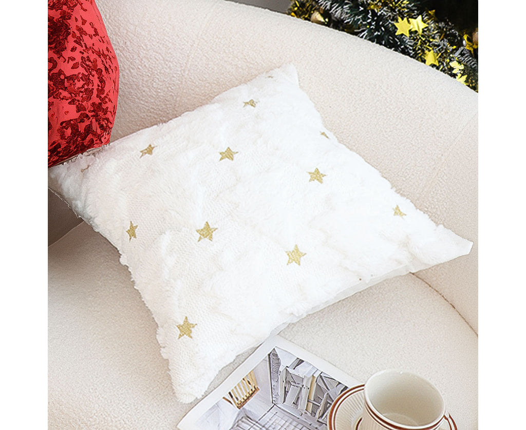 SOGA 45cm Celestial Cream Textured Gold Star Pattern Throw Pillow
