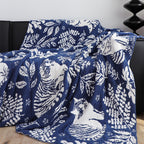 SOGA Deep Blue Cat Floral Print Throw Blanket 160x200cm Polyester