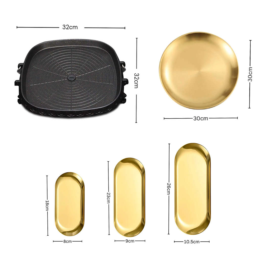 SOGA Kitchenware Bundle – Square Portable Korean BBQ Stove, Gold Grilling Plate & Nordic Plate Set $ 151