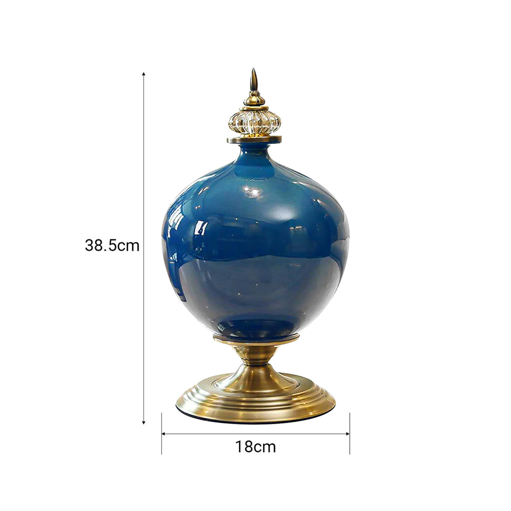 SOGA 2x 38cm Ceramic Oval Flower Vase with Gold Metal Base Dark Blue