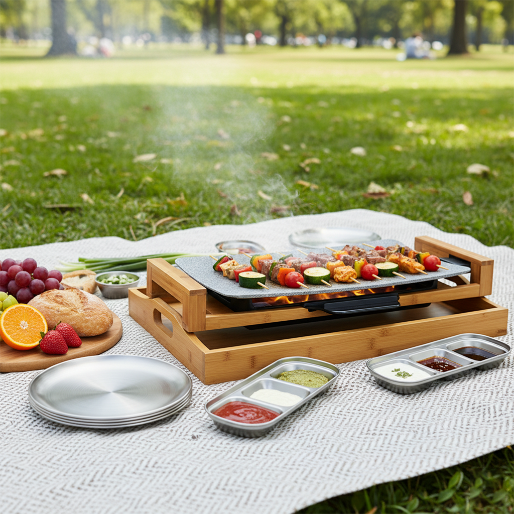 SOGA Kitchenware Bundle – Electric Ceramic BBQ Grill, Silver Grilling Plate & Sauce Pan