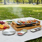 SOGA Kitchenware Bundle – Electric Ceramic BBQ Grill, Silver Grilling Plate & Sauce Pan