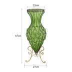 SOGA 67cm Green Glass Tall Floor Vase and 12pcs Pink Artificial Fake Flower Set