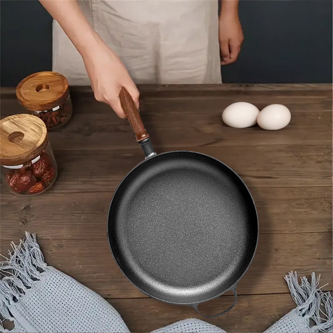 SOGA 29cm Round Cast Iron Frying Pan Skillet Steak Sizzle Platter with Helper Handle