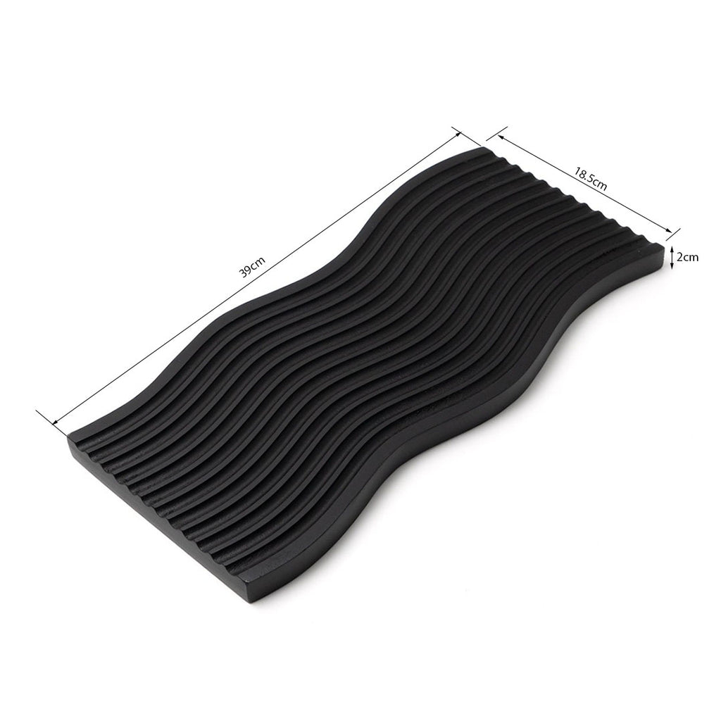 SOGA 39cm Black Wave Ribbed Wooden  - Premium Beech Wood Decorative Tray